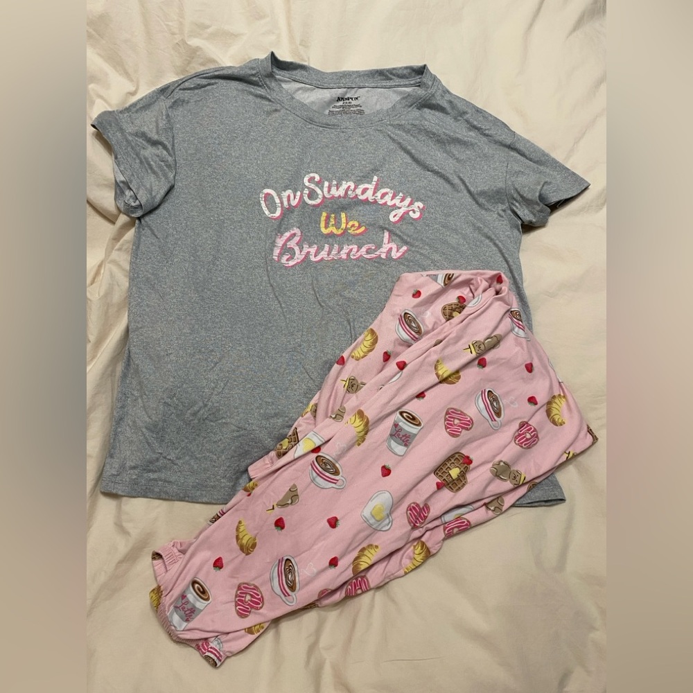 Joyspun On Sunday’s We Brunch Pink and Grey Pajama Set